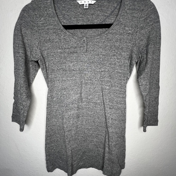 CAbi Tops - Cabi Gray Henley Top Medium Long Sleeve 100% Cotton Stretch Style 872 Casual